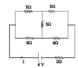 A battery of $6 \mathrm{~V}$ is connected to the circuit as shown below ...