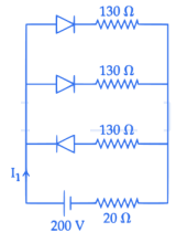 In the given figure, each diode has a forward bias resistance of $30 ...