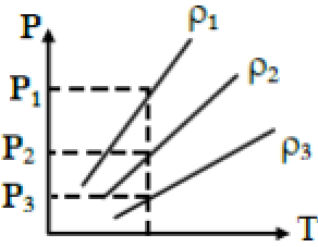 P-T diagram of an ideal gas having three different densities $\rho_1 ...