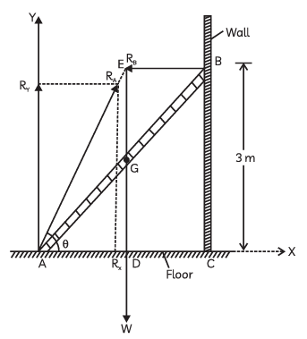 A homogeneous ladder AB of weight 50 kg which is 5 m long, rests ...